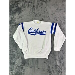 VTG‎ 80s California Sweatshirt Small Velva Sheen Blue Stripes Varsity Style